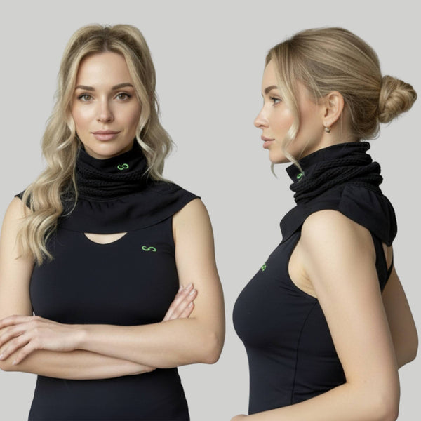 Scaldacollo tecnico nero Gsclosure a raggi infrarossi per sport e benessere.				